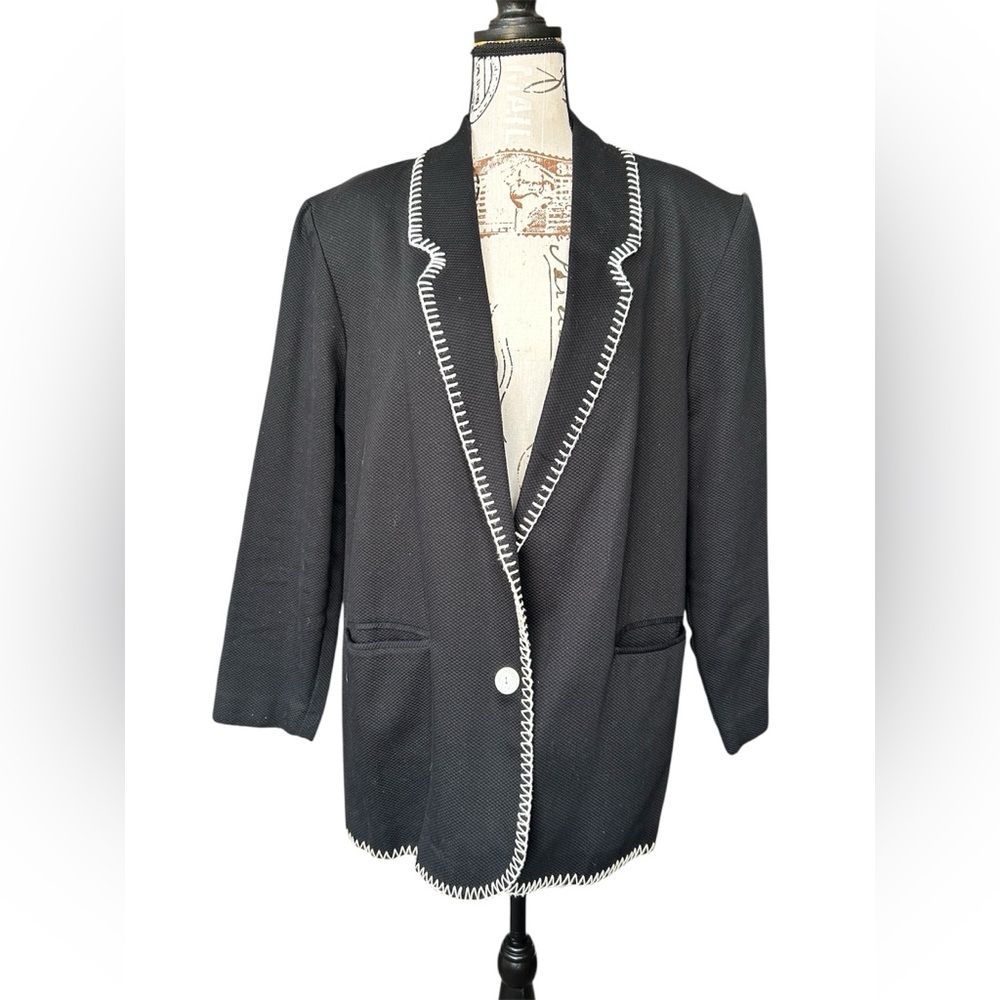 David Paul New York Vintage Black Textured 100% Cotton Blazer Medium